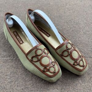 Enzo Angiolini Loafers Women's 5.5 Flats Fabric/Leather Upper Green/Brown